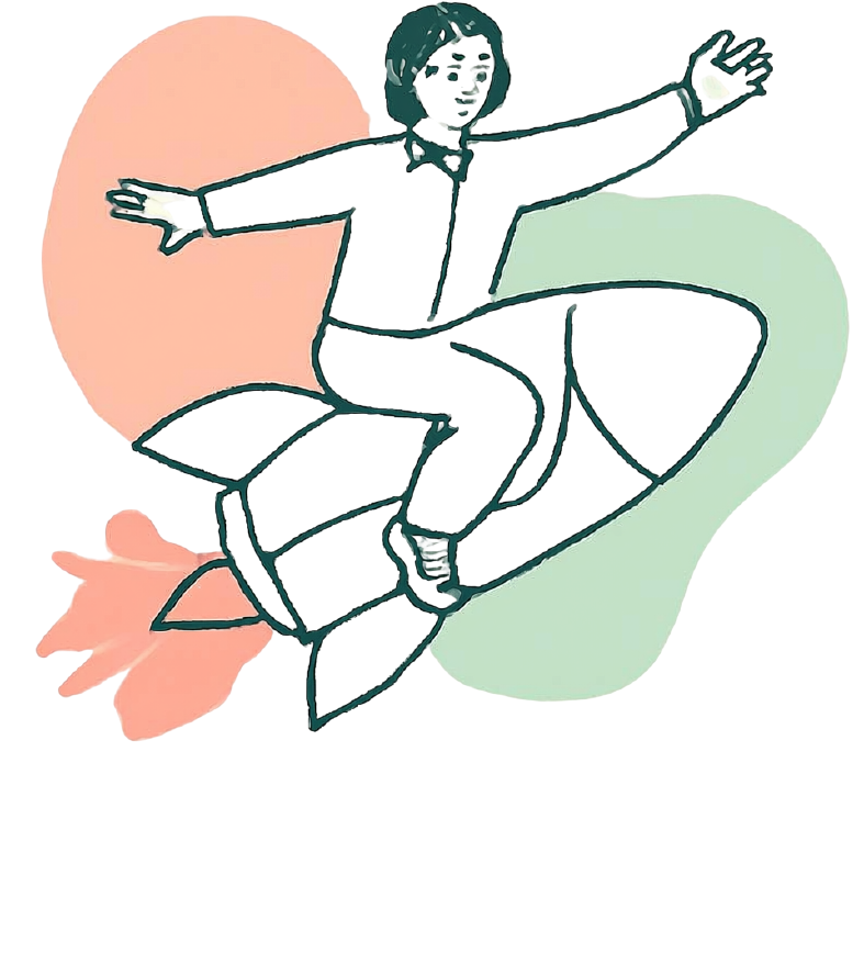 Illustration of a person riding a rocket